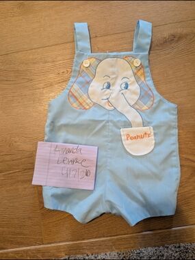 Peanuts Light Blue Elephant Romper with Plaid Ears